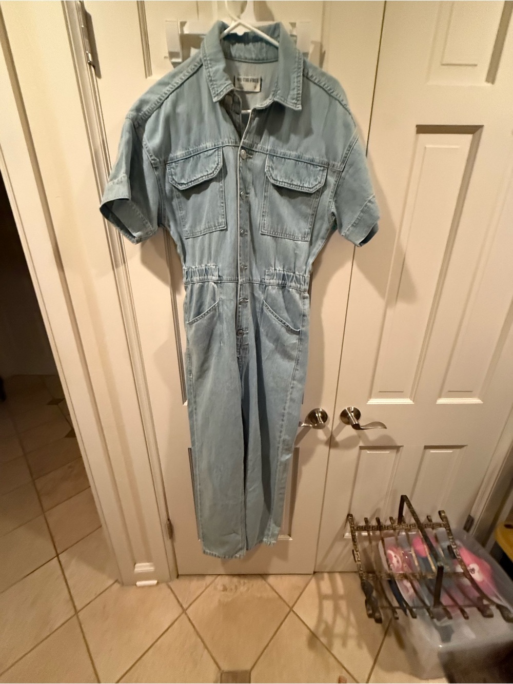 NWT We The Free Light Blue Denim Short Sleeve Marci Coverall Jumpsuit Small